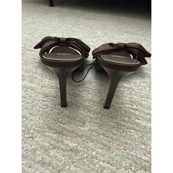 Zara brown satin slide heel sandals size 38 elegant slip on mules - Picture 3 of 3